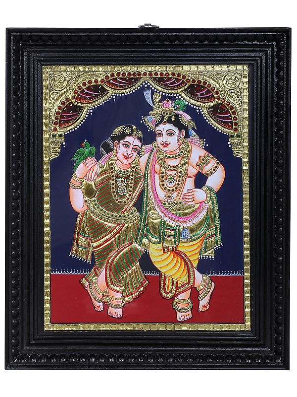 Radha Krishna Tanjore Painting with Teakwood Frame | Traditional Colors with 24K Gold | Handmade