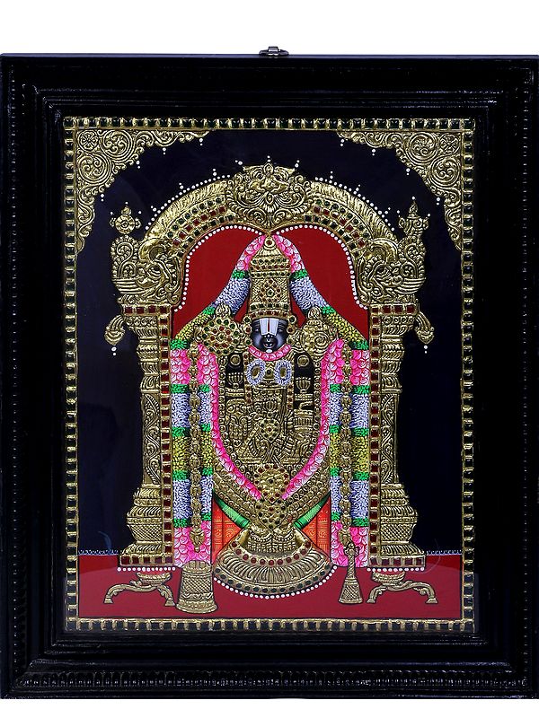 Lord Tirupati Balaji  Tanjore Painting | Traditional Colors With 24K Gold | Teakwood Frame