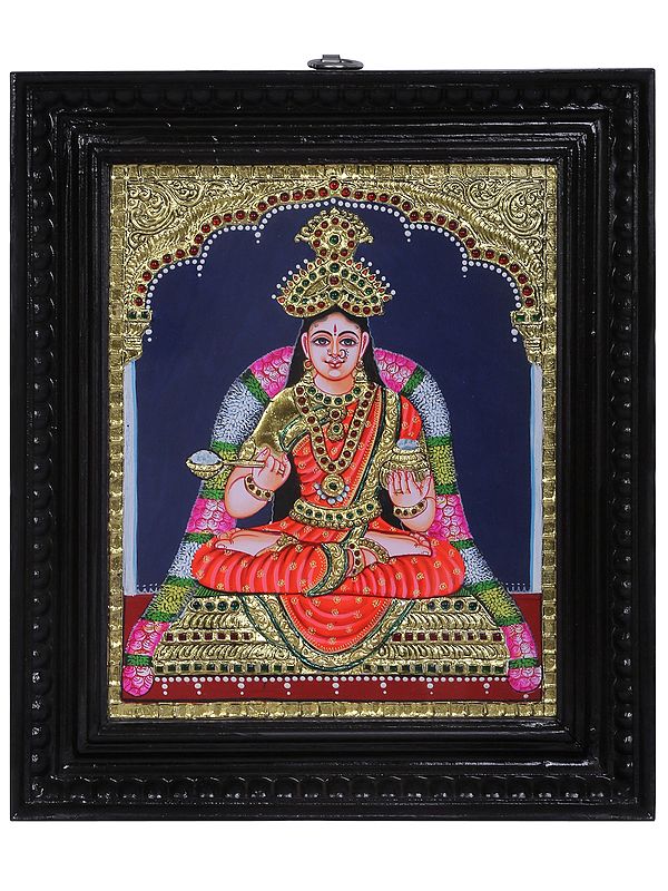 Goddess Annapurna Tanjore Painting | Traditional Colors With 24K Gold | Teakwood Frame | Gold & Wood | Handmade