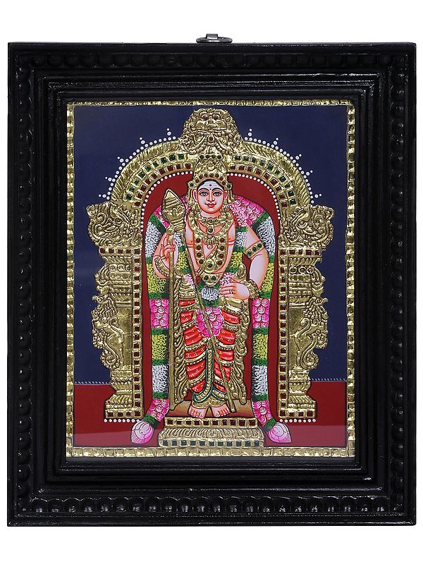 Lord Murugan Swami Tanjore Painting | Traditional Colors With 24K Gold | Teakwood Frame | Handmade