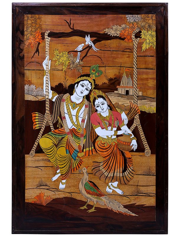 Radha Krishna On Swing | Mysore Painting