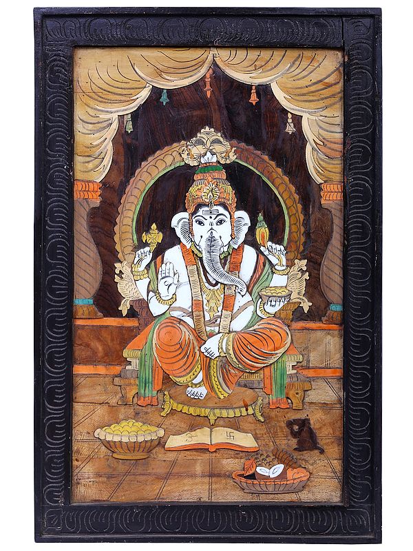 Lord Ganesha Seated on Singhasan | Mysore Painting