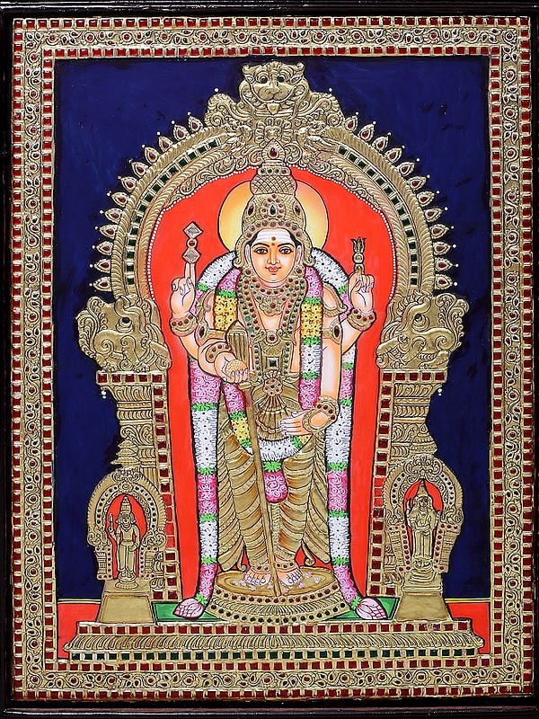 Standing Lord Karttikeya (Murugan) Tanjore Painting | Traditional ...