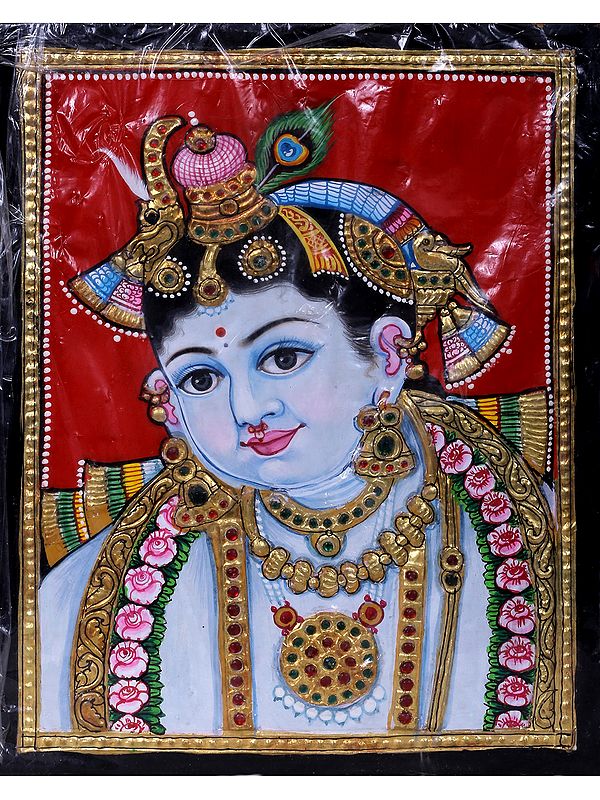 Tanjore Painting of Lord Krishna | Traditional Colors with 24 Karat Gold | With Frame