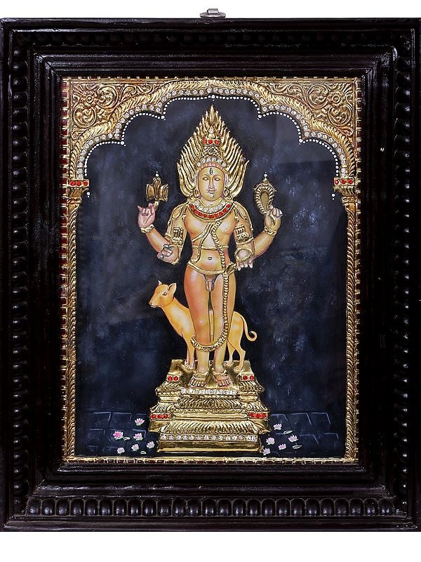 Lord Shiva as Bhairava | Traditional Colors with 24 Karat Gold | With Frame