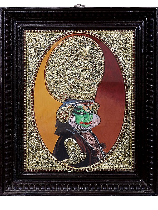 Kathakali Face Tanjore Painting with Frame | Traditional Colors with 24 Karat Gold