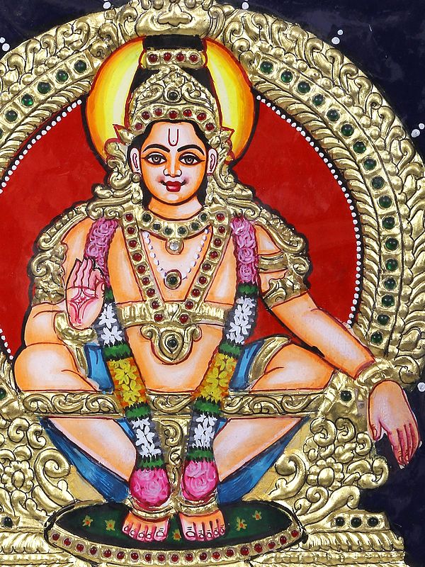 Lord Ayyappan with Kirtimukha Tanjore Painting with Frame | Traditional ...