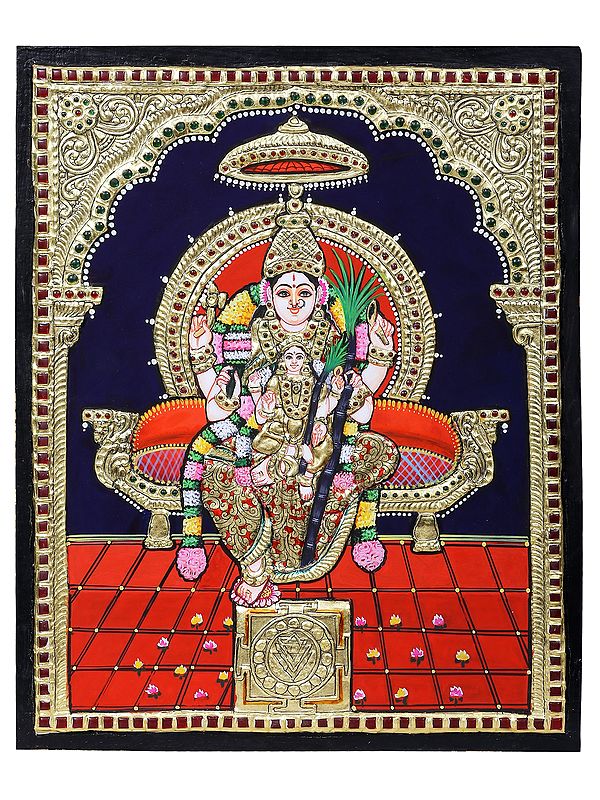 Goddess Rajarajeshwari Tanjore Painting l Traditional Colors with 24 Karat Gold l With Frame
