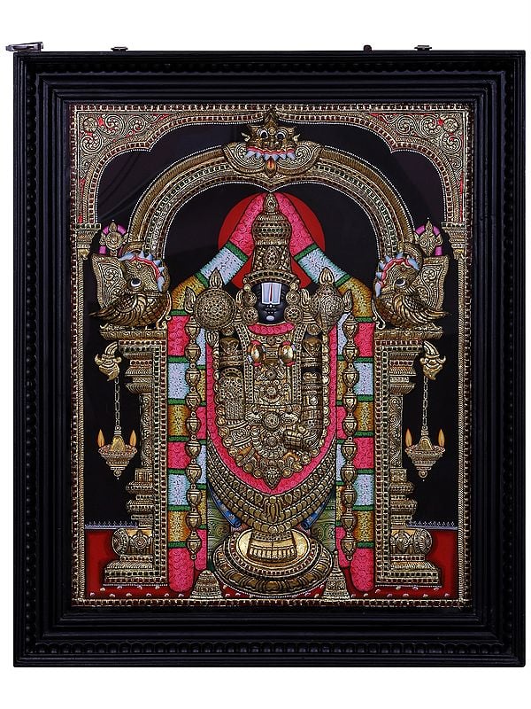 Tirupati Balaji (Venkateshvara) Tanjore Painting with Frame | Traditional Colors with 24 Karat Gold