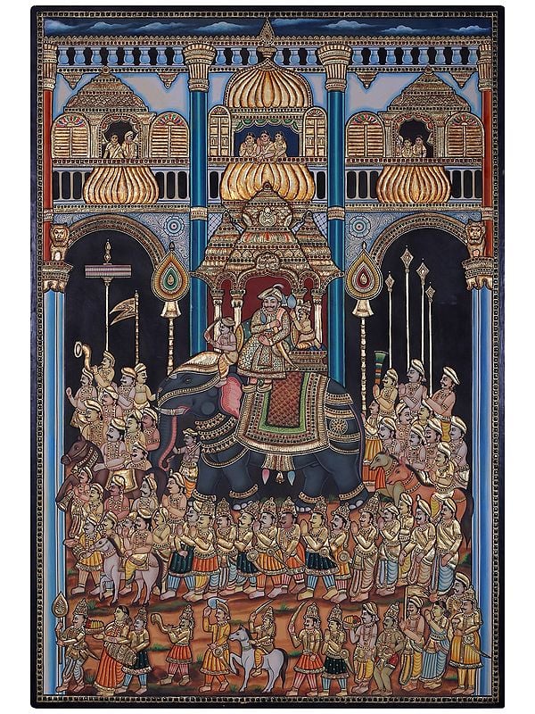 Raja Urvalam (Procession) | Traditional Colors with 24 Karat Gold | With Frame