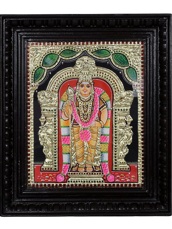 Tanjore Painting of Lord Kartikeya - Son of Shiva Shakti | Traditional Colors with 24 Karat Gold | With Frame
