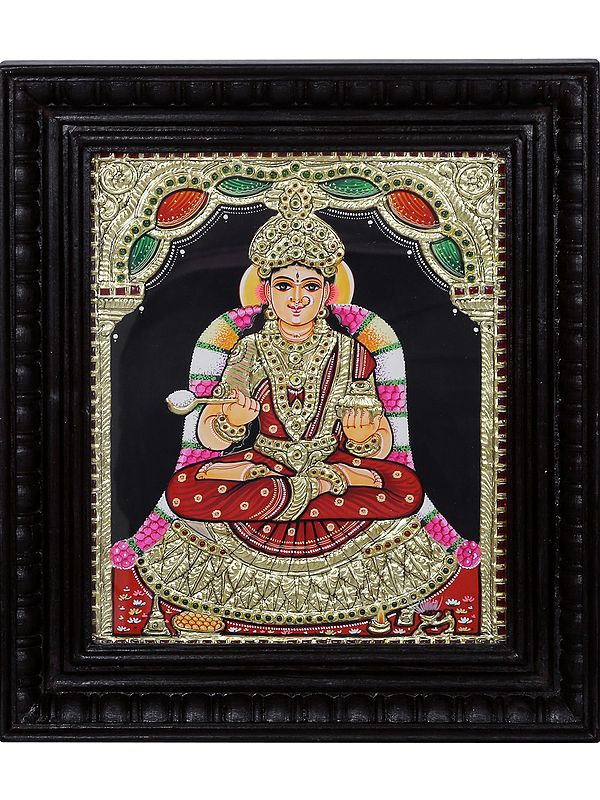 Tanjore Painting of Devi Annapoorna - Goddess of Nourishment | Traditional Colors with 24 Karat Gold | With Frame
