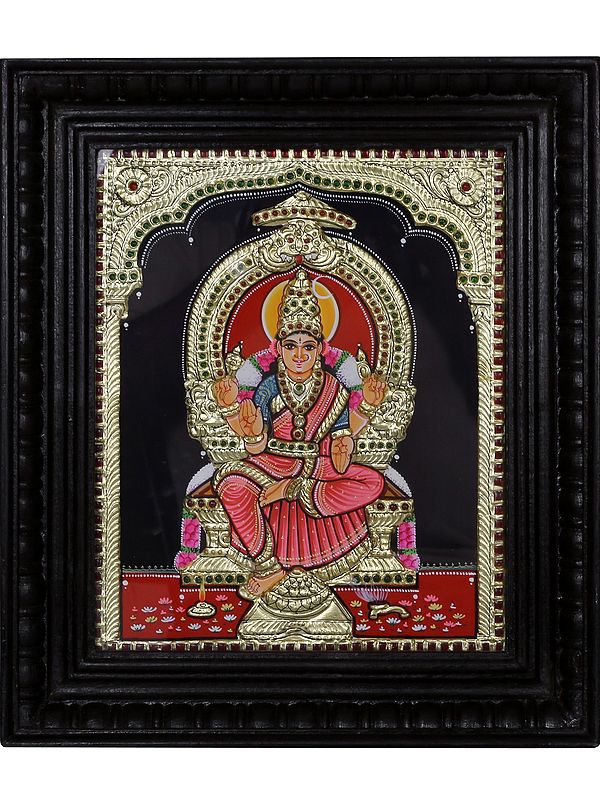 Goddess Rajrajeshwari Tanjore Painting | Traditional Colors with 24 Karat Gold | With Frame