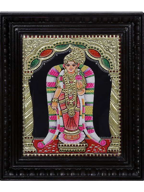Standing Goddess Andal Tanjore Painting | Traditional Colors with 24 Karat Gold | With Frame