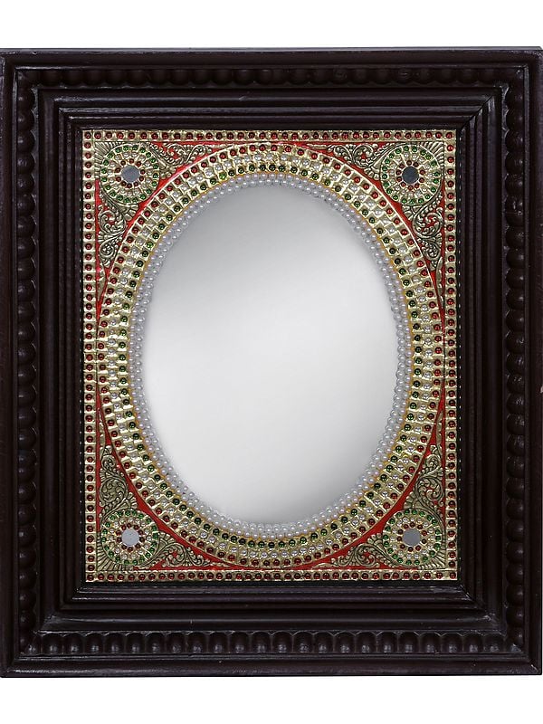 Designer Mirror | Traditional Colors with 24 Karat Gold | With Frame