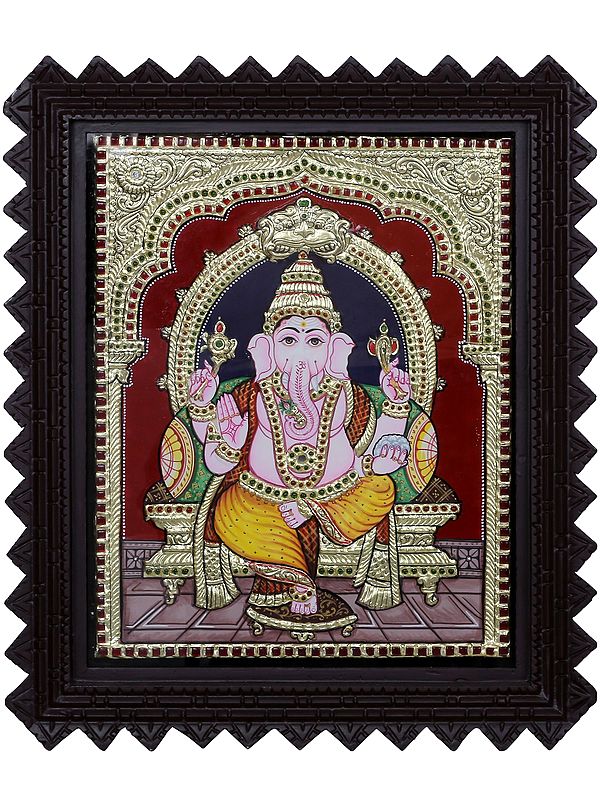 Lord Vinayak  l Traditional Colors with 24 Karat Gold l With Frame