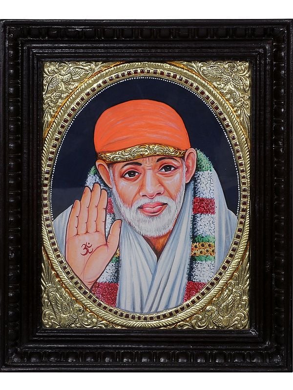 Blessing Sai Baba Tanjore Painting | Traditional Colors with 24 Karat Gold | With Frame