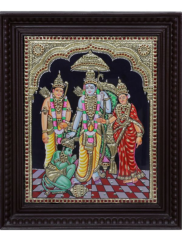 Ram Sita Laxman with Hanuman Tanjore Painting | Traditional Colors with 24 Karat Gold | With Frame