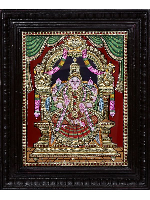 Tanjore Painting of Goddess Lakshmi | Traditional Colors with 24 Karat Gold | With Frame