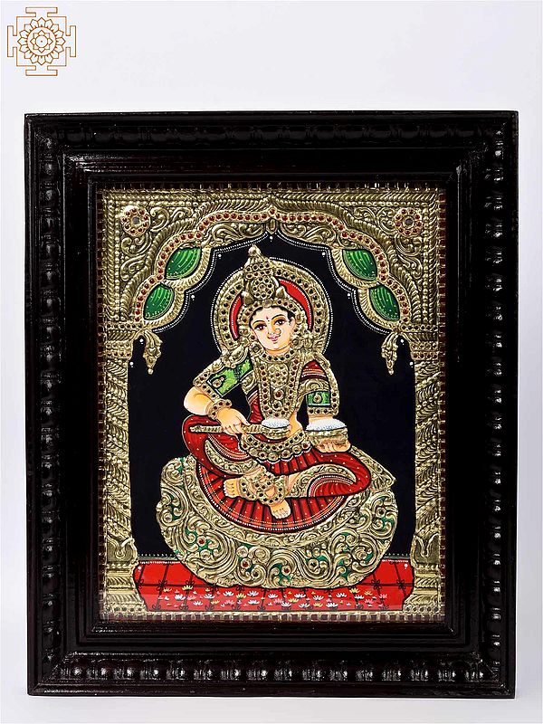 Goddess Annapoorna Devi l Traditional Colors with 24 Karat Gold l With Frame