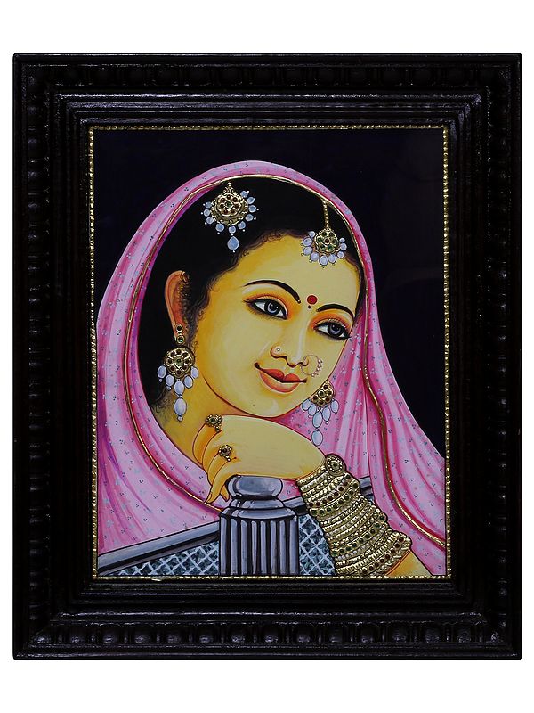 Tanjore Painting of Lady Face | Traditional Colors with 24 Karat Gold | With Frame