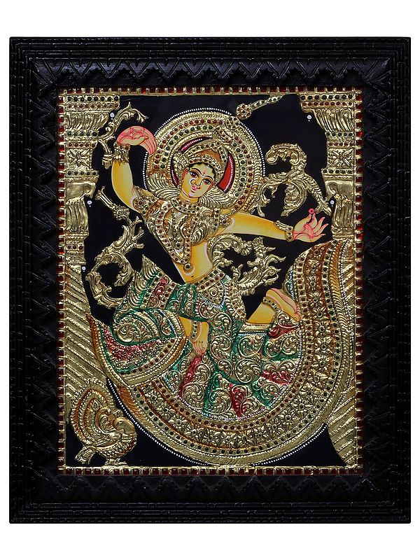 Tanjore Painting of Devi Sita in the Idiom of Thai Temple Murals | Traditional Colors with 24 Karat Gold | With Frame