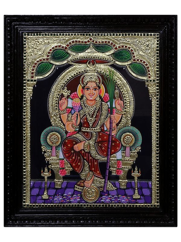 Tanjore Painting of Goddess Bhuvneshwari Devi | Traditional Colors with 24 Karat Gold | With Frame
