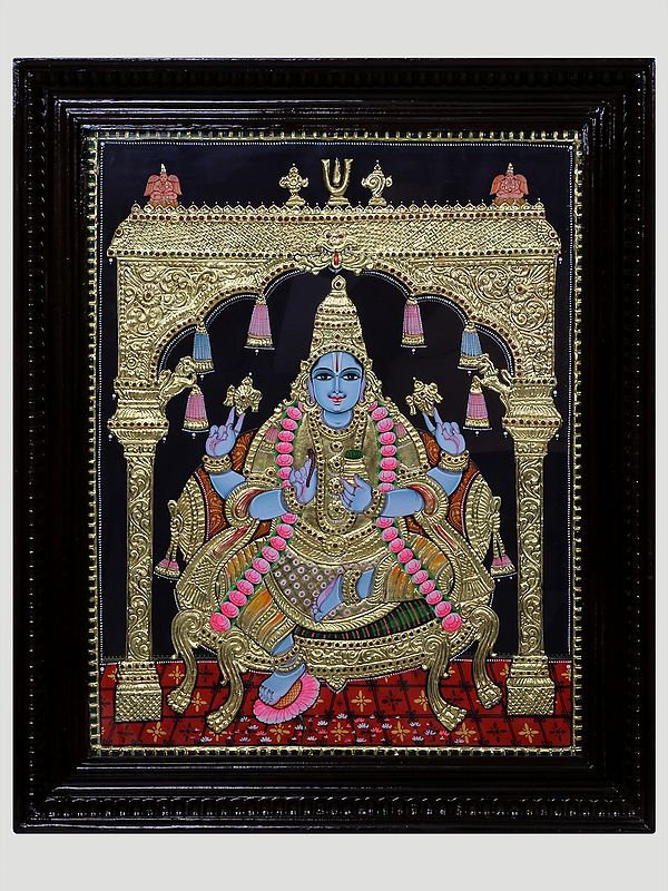 Tanjore Painting of Lord Dhanvantari | Traditional Colors with 24 Karat Gold | With Frame