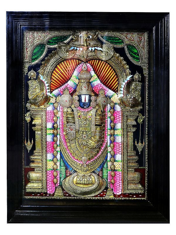 Tirupati Balaji (Venkateshvara) | Traditional Colors with 24 Karat Gold | With Frame