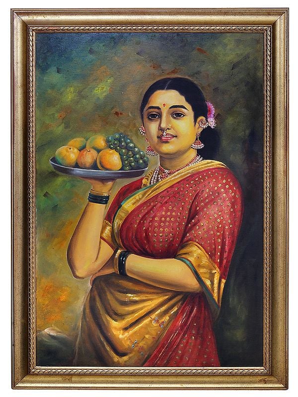 Madri or The Maharashtrian Lady with Fruits | Raja Ravi Verma Painting