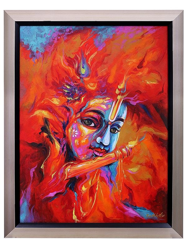 Call of the Flute (Lord Krishna Painting) | With Frame