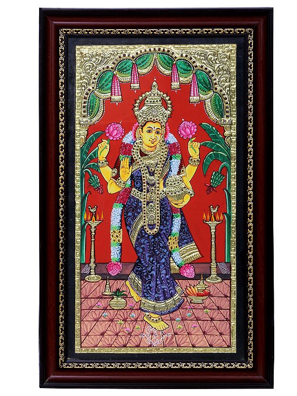 Vastu Lakshmi Tanjore Art with Frame | Traditional Colors with 24 Karat Gold