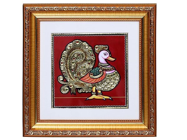 Anam or Anna Pakshi Tanjore Painting with Frame | Thanjavur Art with Gold Foil Work