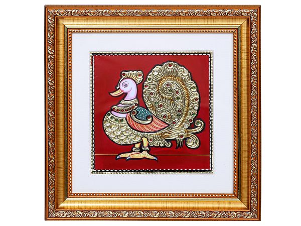 Anam or Ana Pakshi Tanjore Art with Gold Foil Work | With Frame