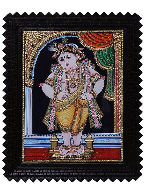 Lord Krishna (Vithoba) Tanjore Painting | Traditional Colour With 24 Karat Gold | With Frame