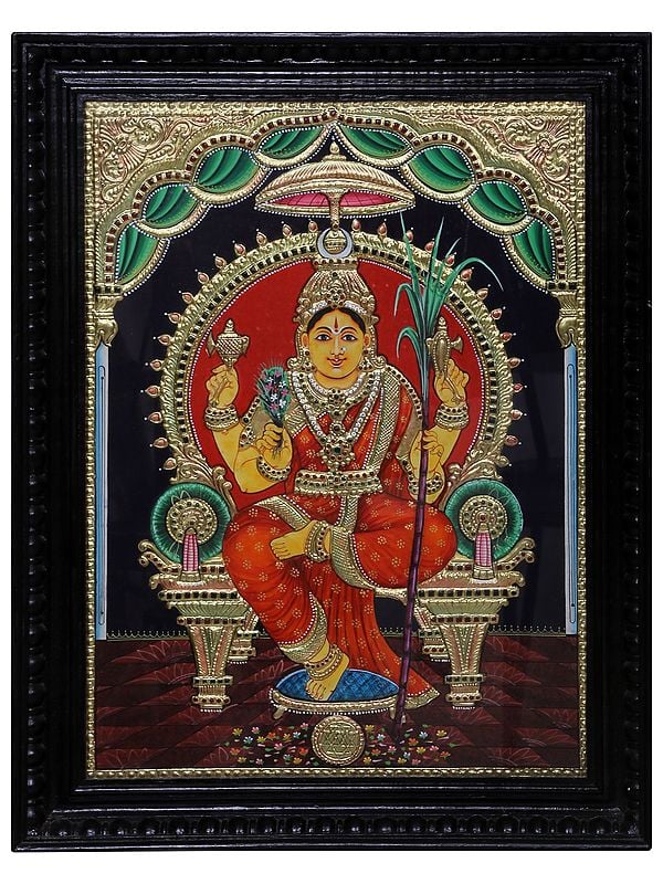 Goddess Bhuvaneshvari (Tripura Sundari) Tanjore Painting | Traditional Colour With 24 Karat Gold | With Frame