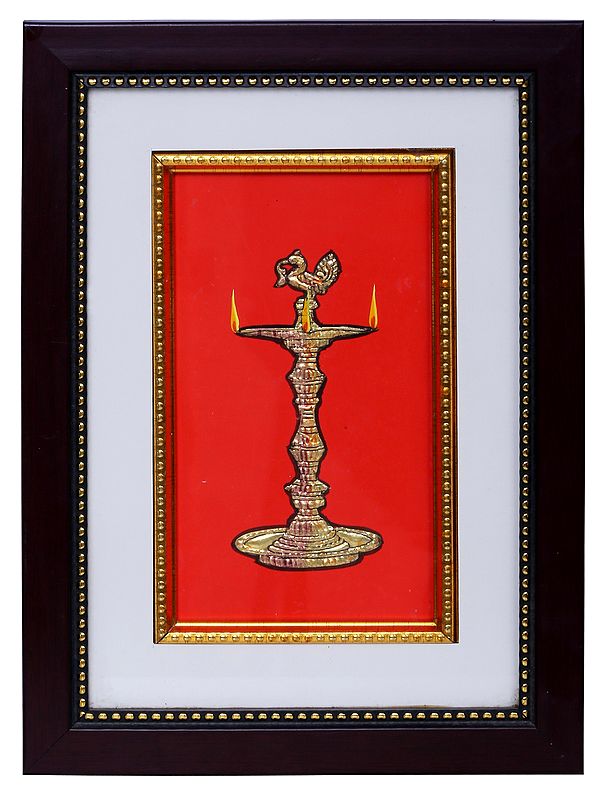 Kuthu Vilakku Stand Tanjore Painting | Traditional Colour With 24 Karat Gold | With Frame