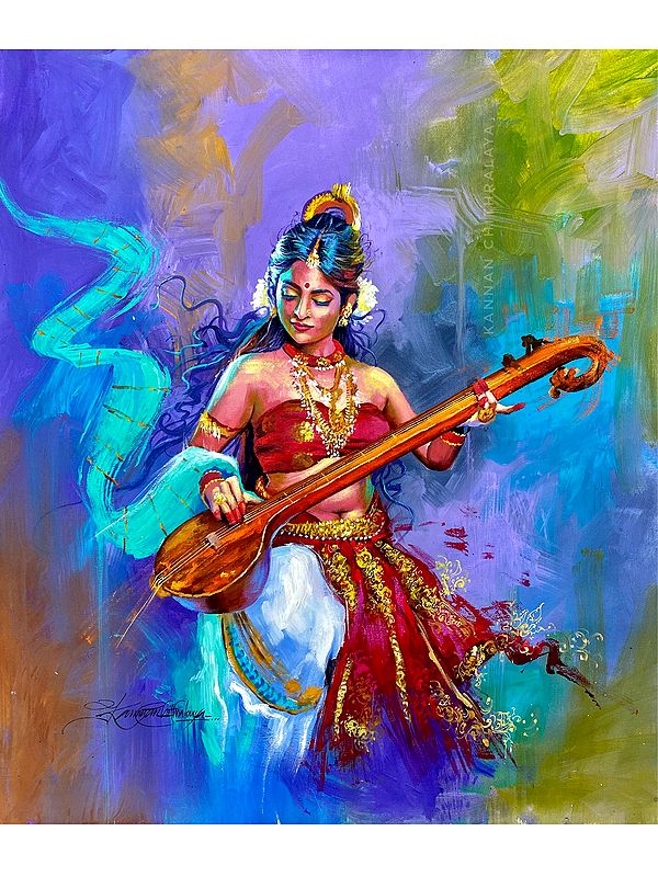 Lady Playing Veena | Acrylic Painting