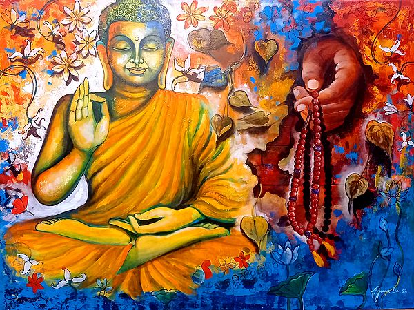 Devotion of Buddha | Painting by Arjun Das