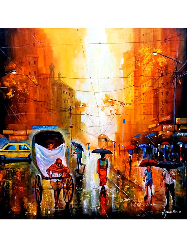 Rainy Day in Kolkata | Painting by Arjun Das