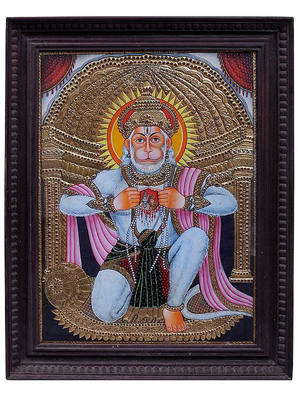 29" Lord Hanuman | Traditional Colors with 24 Karat Gold | With Frame