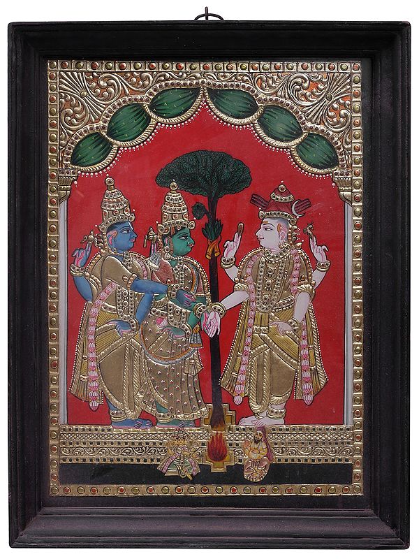 "Meenakshi Kalyanam"  Tanjore Painting | Traditional Colors with 24 Karat Gold | With Frame