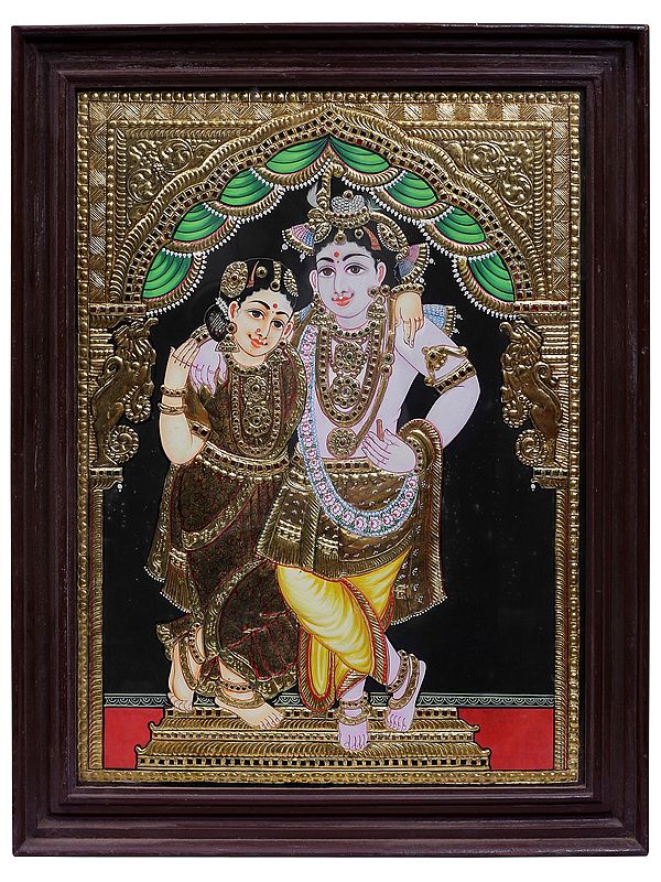 28" Lord Radha Krishna Tanjore Painting | Traditional Colors with 24 Karat Gold | With Frame