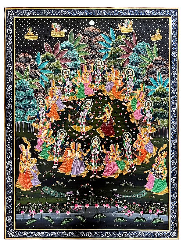 Lord Krishna Dancing With Villagers | Pichwai Art