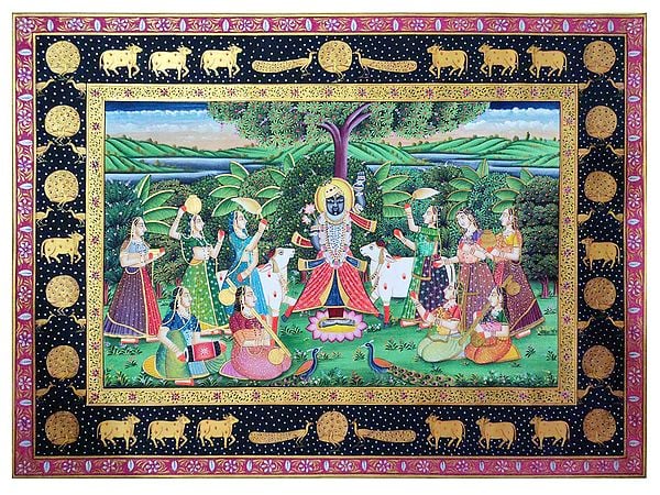 Lord Shrinathji Worshipped By Gopis | Pichwai Art