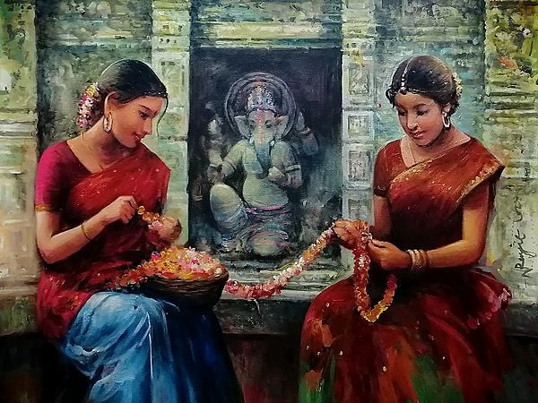 The Ganesha Devotion Two Lady Painting