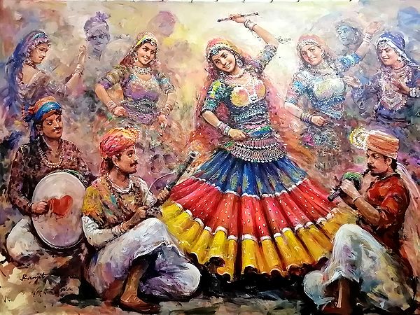 Indian Women Dancing On Desert Festival Celebration