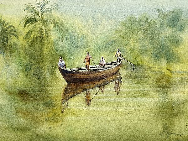 Boat on Lake | Watercolor on Paper