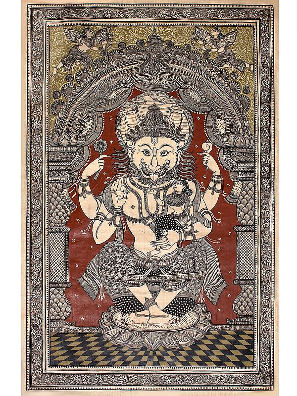 Vishnu Avatar Narasimha With Goddess Lakshmi | Patta Painting | Odisha Art
