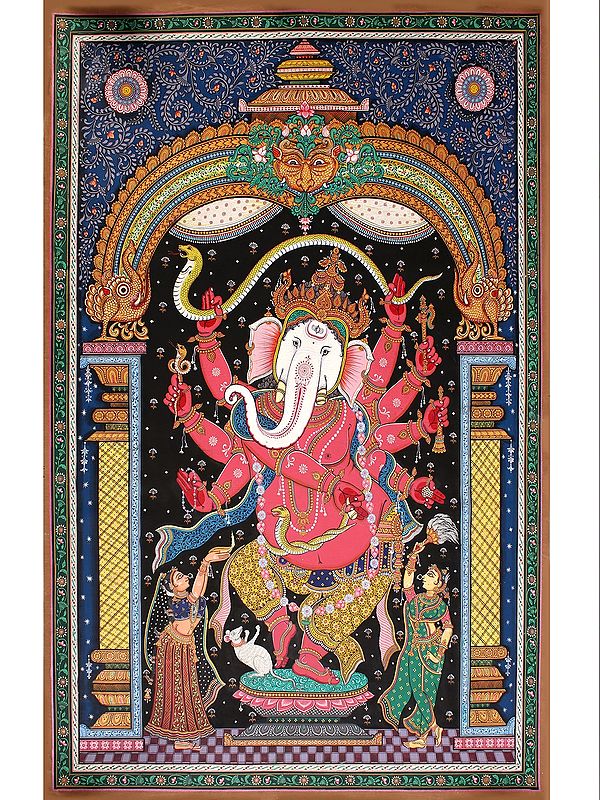 Colourful Multi-Hands Lord Ganesha Dancing | Patta Painting | Odisha Art